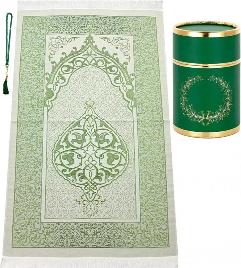 Set de prière musulman tapis 65x110 cm en taffetas et son chapelet