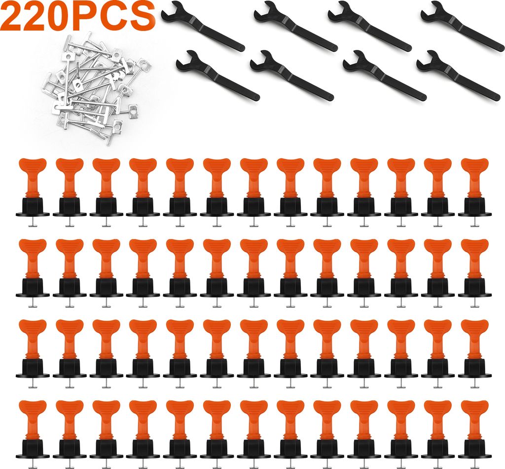 TolleTour Fliesen Nivelliersystem, 220 pcs Fliesenausgleichssystem Bodenbelag Wand Kunststoff Clip Verstellbar Locator Spacer Zange Level Wedge Han...