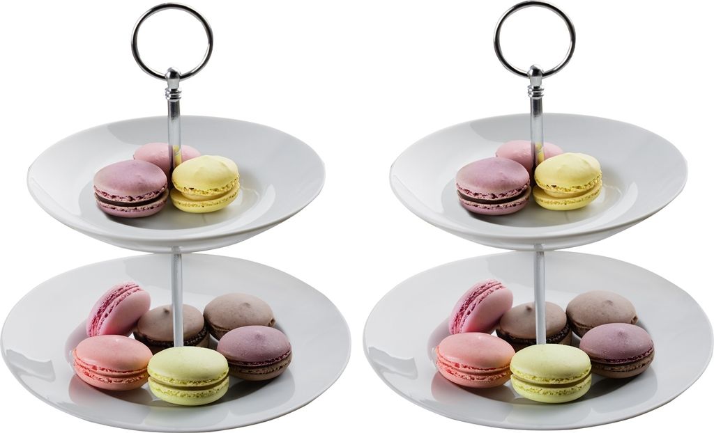 Etageren - H 23 cm - Weiß - Porzellan - 2 Etagen - 2er Set