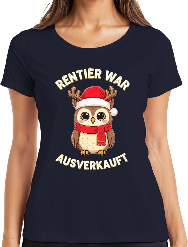 Rentier war t Eule Weihnachten niedlich Geschenk lustig Damen T-Shirt, Navy, 3XL
