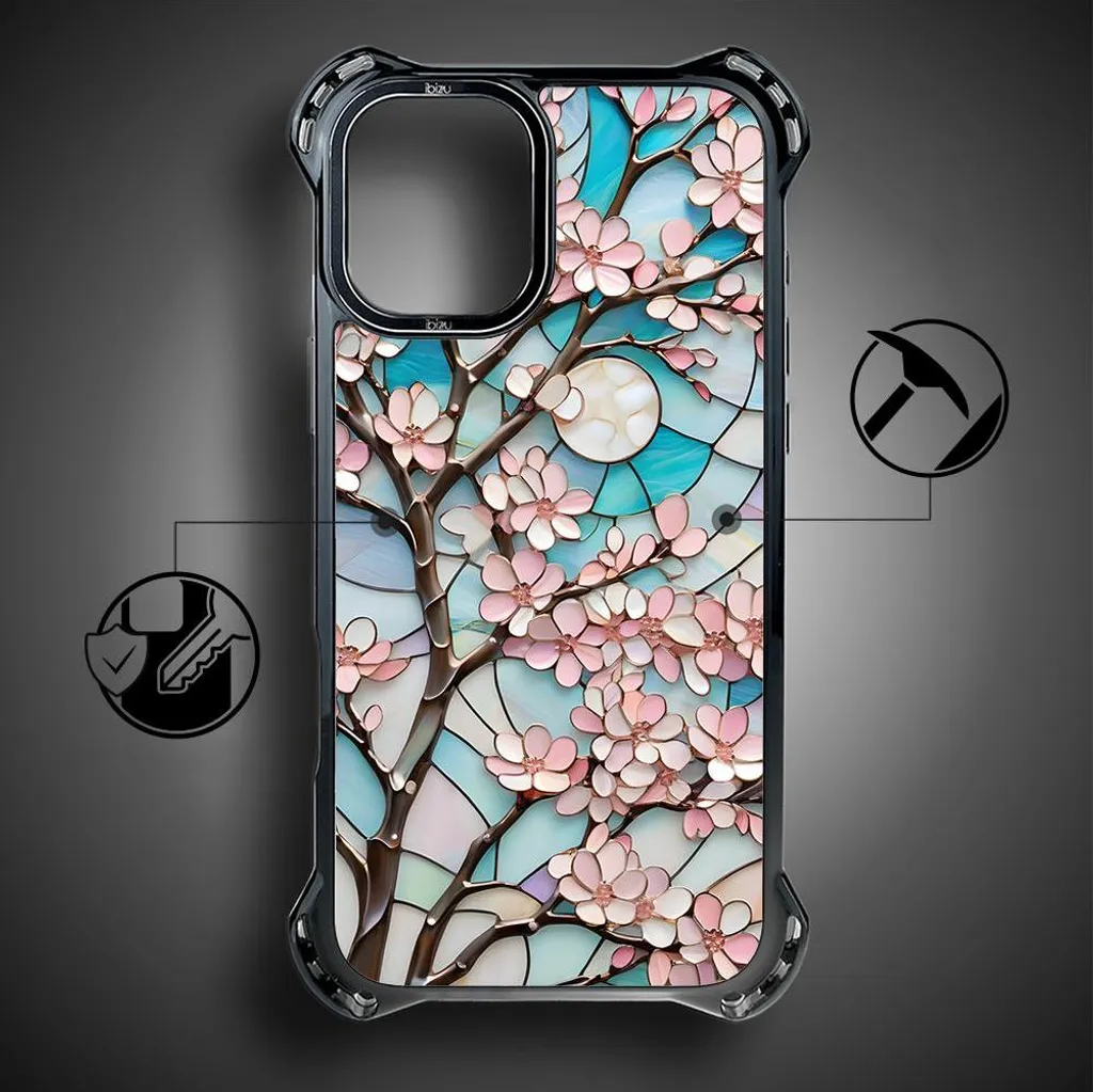 Custodia Hungo Per IPhone 16 Con Stampa Floreale Ciliegio, Trasparente E Colorata, TPU Antiurto, Supporto Ricarica Wireless, Protezione Militare