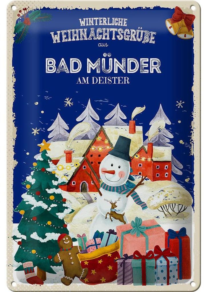 Blechschild Weihnachtsgrüße aus BAD MÜNDER 20x30cm Produktbild 