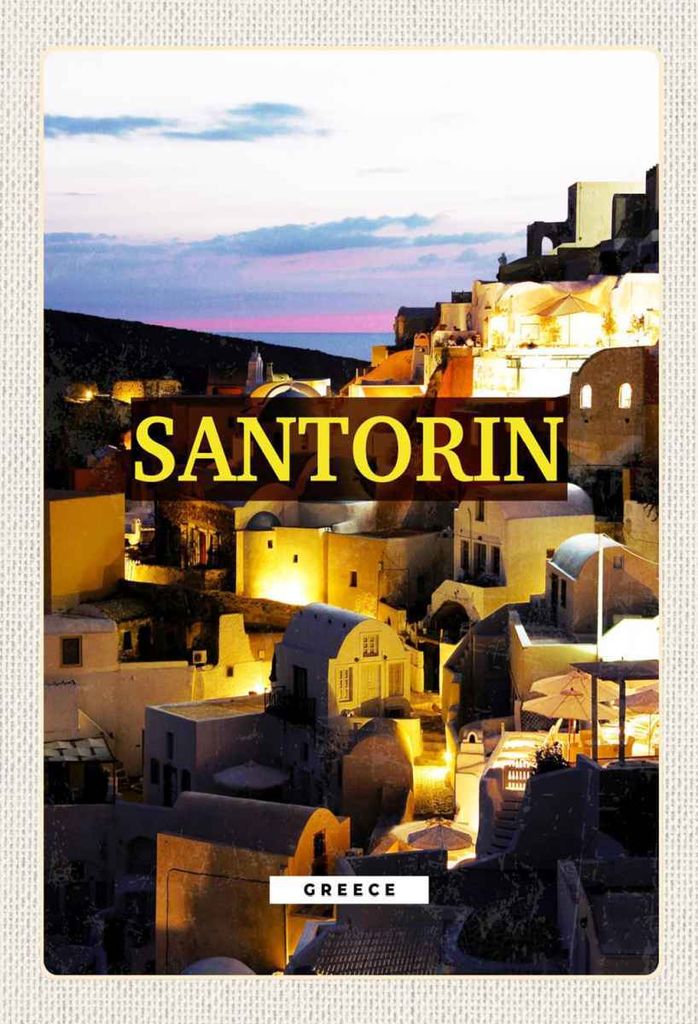 vianmo Holzschild 30x20 cm Santorini Abend Aussicht auf die Stadt Bildmotiv Reisemotiv Abenteuer Reisen