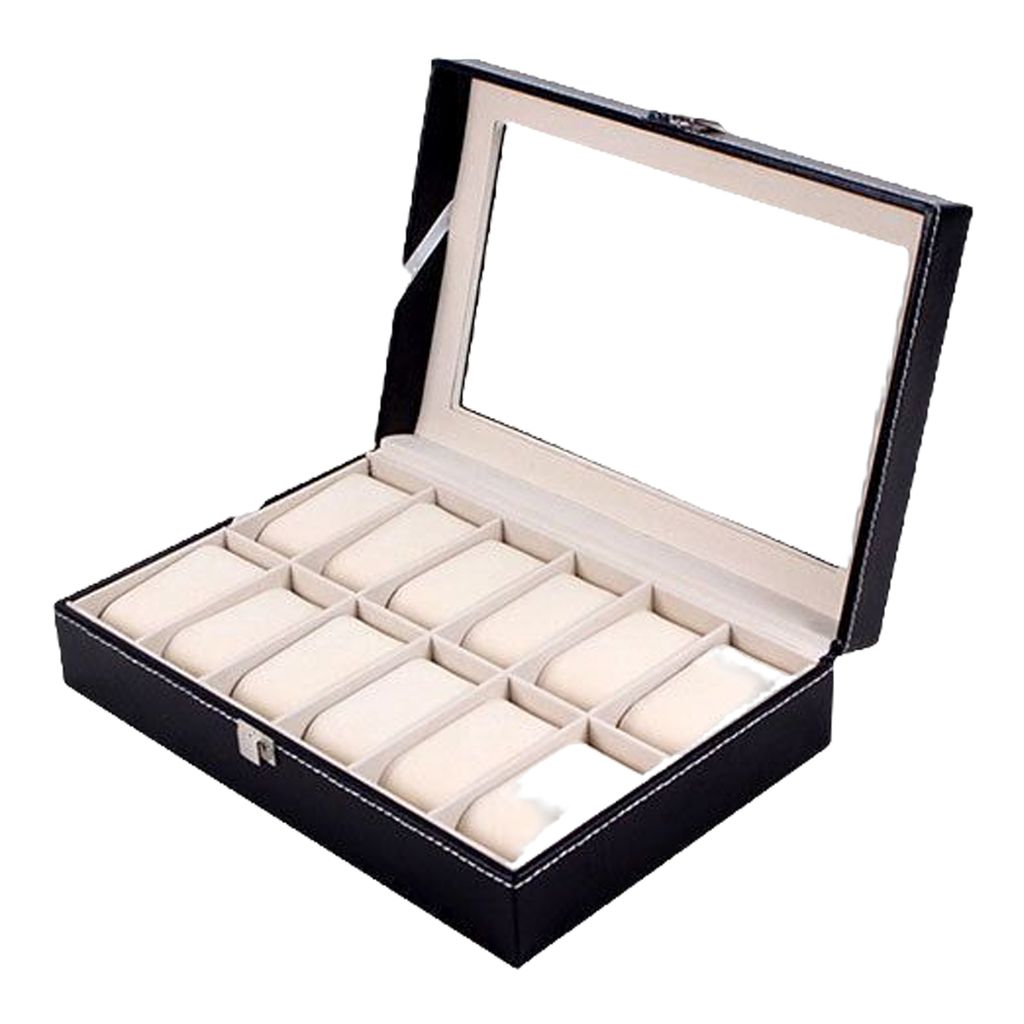 Uhrenbox mit Glasabdeckung, geräumiger Innenraum, weiches Futter, wasserdicht, kompakte Größe, tragbarer Uhrenbox-Organizer, Aufbewahrungskoffer...