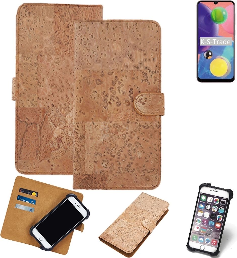 K-S-Trade Hülle kompatibel mit Samsung Galaxy A70s Kork Handyhülle Cover Schutzhülle TPU Case Bumper in Hellbraun, (1x)