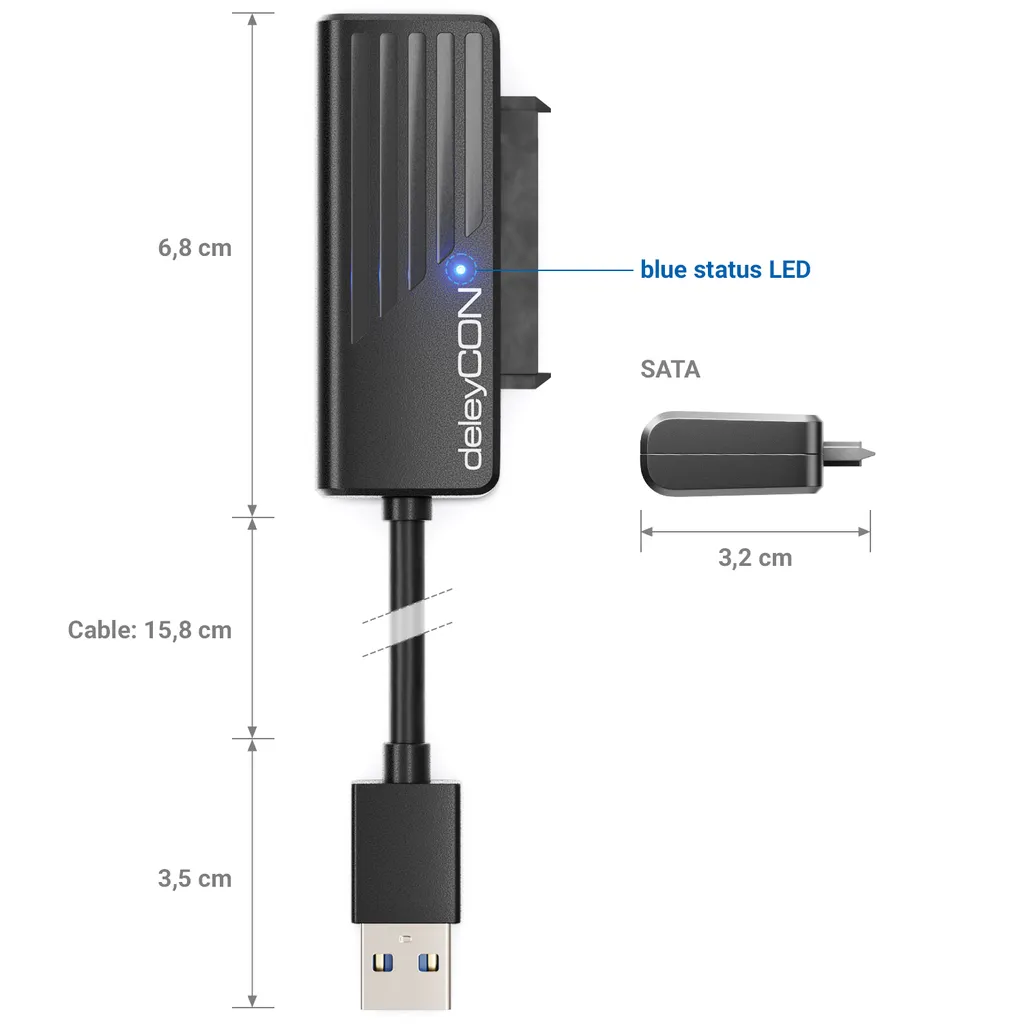 deleyCON USB 3.0 SATA Adapter Kabel USB A zu RH7008
