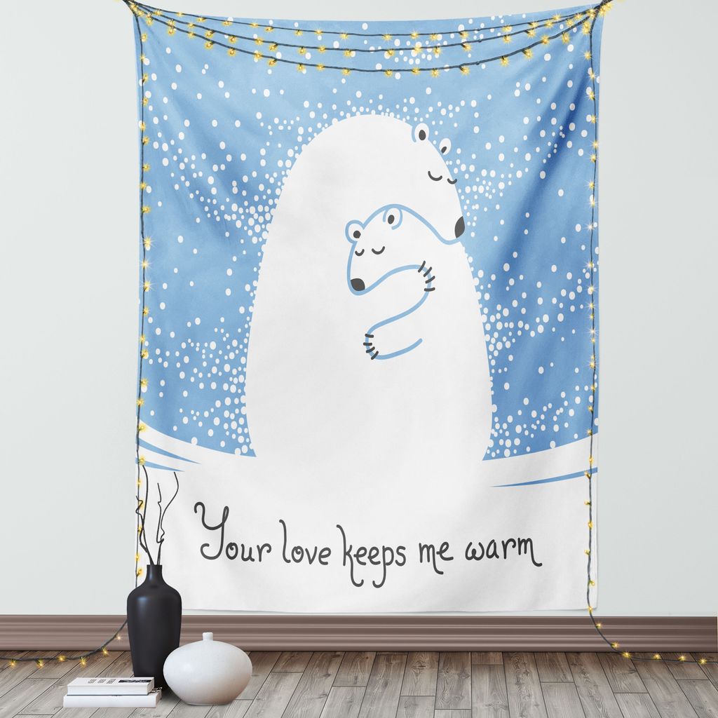 ABAKUHAUS Tier Wandteppich, Mutter-Eisbär, der ihr Baby im Schnee umarmt, Nordwinter-Liebe hält warme Kunst, Wohnzimmer Schlafzimmer Seidiger Sat...