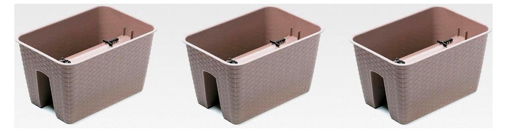 3-in-1 Balkonkasten Set 3x Blumentopf Rattan-Optik 4 Farben 40x27x22,5cm Geländertopf für Balkongeländer