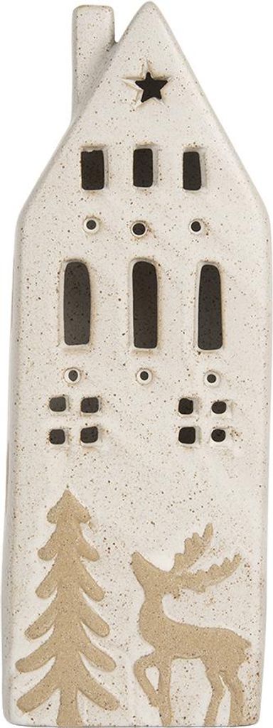 Clayre & Eef Dekoratives Haus mit LED 9x7x24 cm Beige Keramik