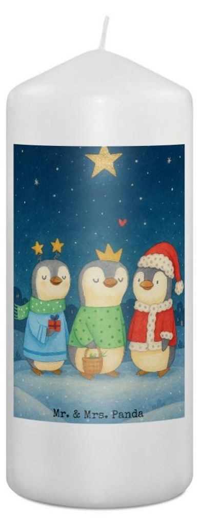 Mr. & Mrs. Panda Kerze Winterzeit Heilige drei Könige Design 19 x 8 cm - Weiß - Geschenk, Weihnachten, Winter, Heiligabend, Bedruckte, Blockkerze...