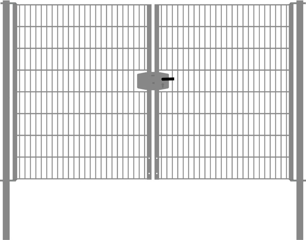 Drahtgittertor 2-flügelig, Durchgangslichte: 264 cm, Gesamtbreite inkl. Pfosten: 276 cm - Ausführung: verzinkt, Höhe: 163 cm