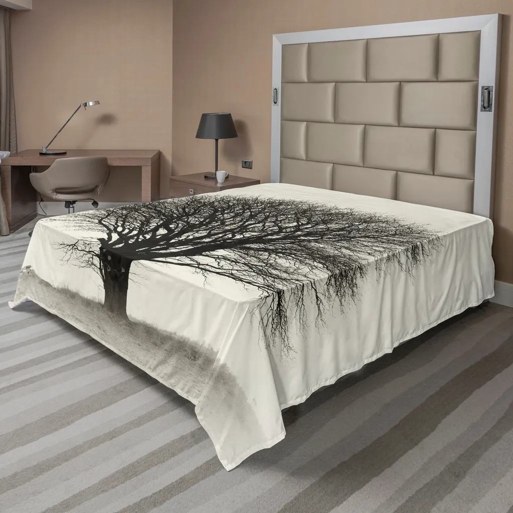 Drap de dessus doux motif paysage d'hiver ivoire et gris foncé 1p