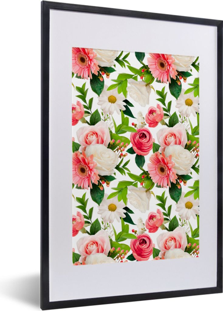 MuchoWow MuchoWow Gerahmtes Poster Blumen - Rosen - Collage 40x60 cm - Poster mit zchwarzem Bilderrahmen - Poster in Rahmen