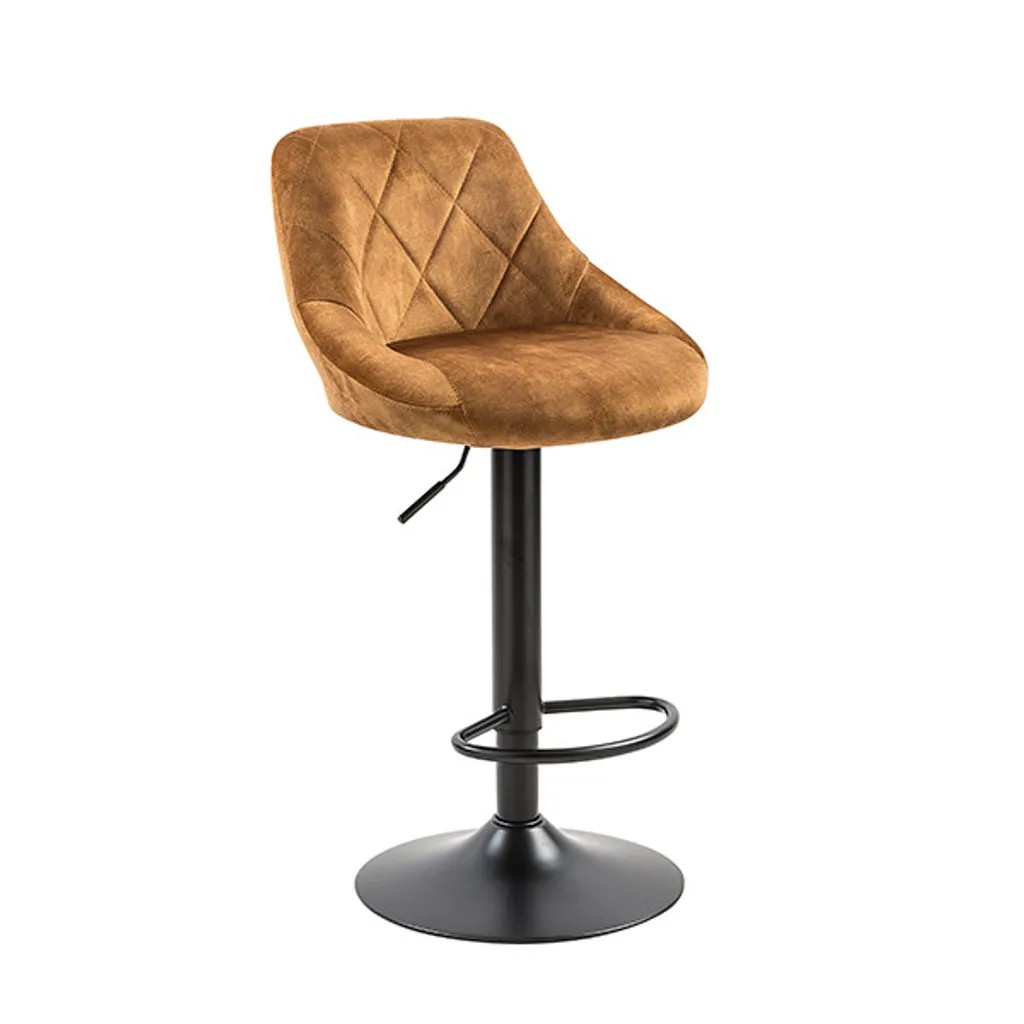 Tabouret de bar réglable et rembourré TRACE jaune curry structure noir