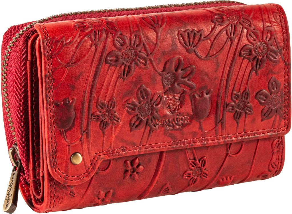 MATADOR PERTH Damen Leder Geldbörse Portemonnaie Blumen Rot Produktbild 