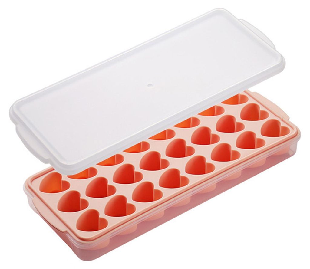 Herzförmige Eiswürfelformen, antihaftbeschichtet, wiederverwendbar, aus Silikon mit Deckel, stapelbar, lebensmittelecht, BPA-frei