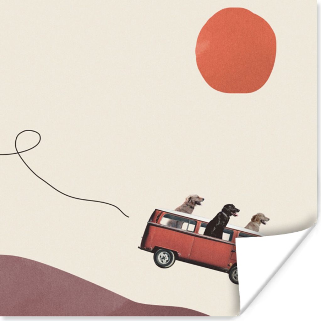 MuchoWow Poster Hund - Retro - Bus 50x50 cm - Wohnzimmerdekoration