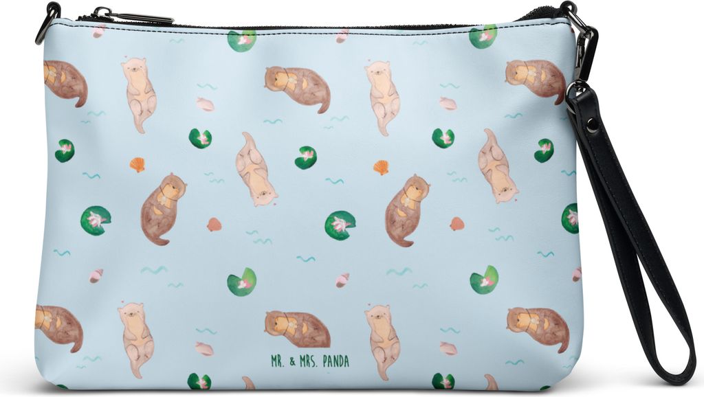 Mr. & Mrs. Panda Handtasche Otter Muschel - Blau - Geschenk, Damen Umhängetasche, Schultertasche, Kleine, Büro, Seeotter, Träumen, Motivation, T...