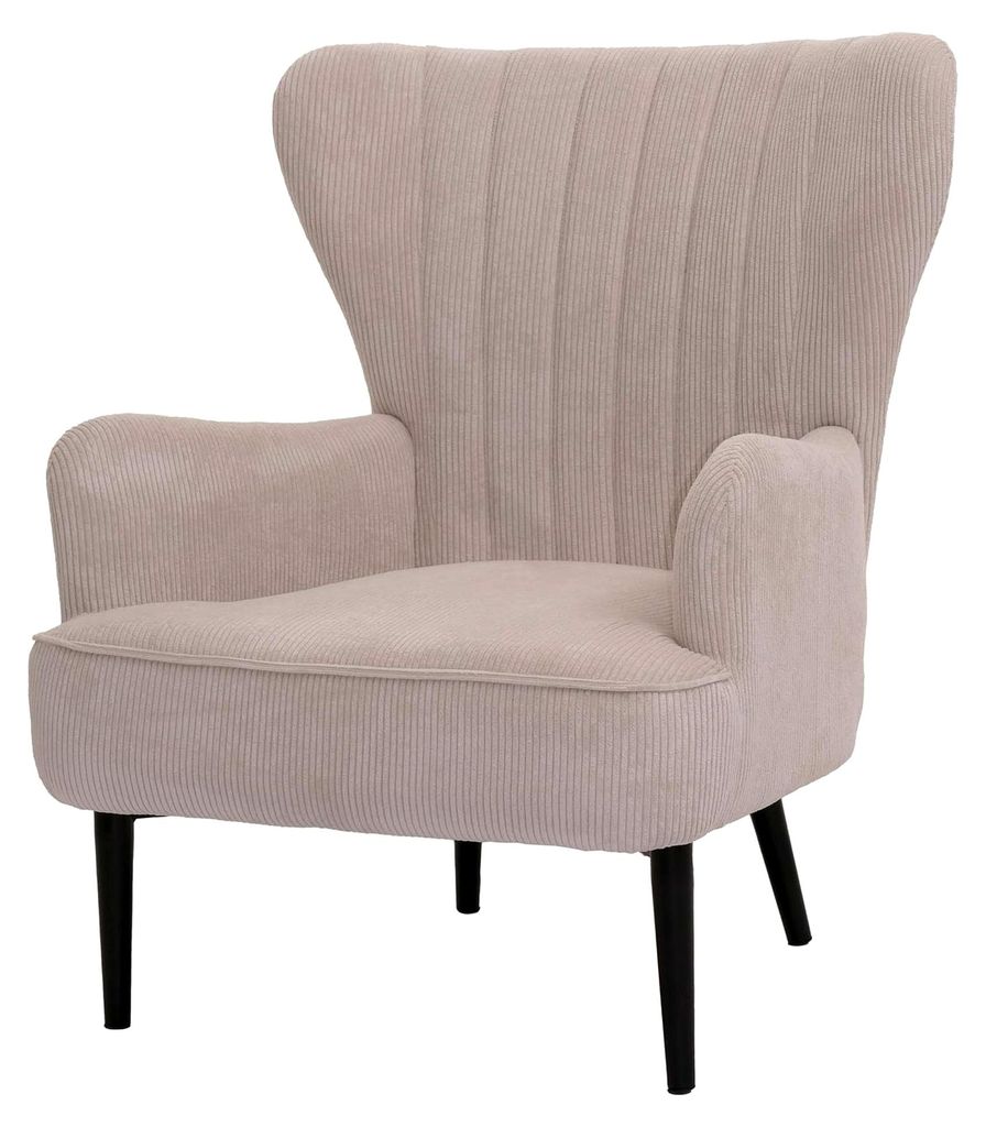 Lounge-Sessel, Cocktail-/Ohrensessel Polsterstuhl Retro Vintage Stoff Cord (290g/m²) - beige