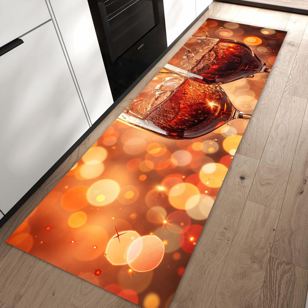 Küchenteppich 60x90cm rutschfest & abwischbar PVC Läufer - Weingläser Festlich