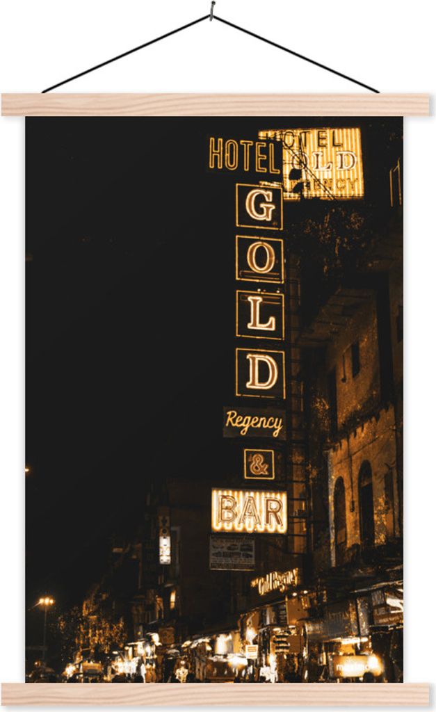 MuchoWow Textilposter Gold - Straßen - Schilder 60x90 cm mit holzfarbenen Rahmen - Textil