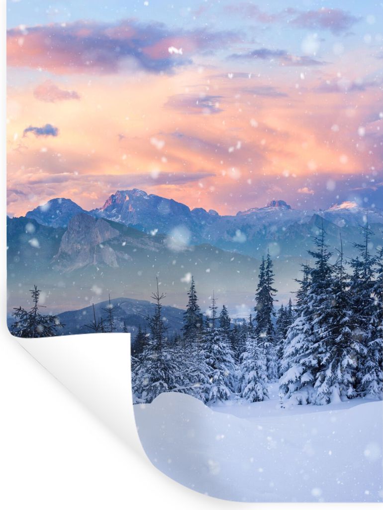 MuchoWow Wandtattoo Wandsticker Wandaufkleber Schnee - Himmel - Wald - Winter 120x160 cm Selbstklebend und Repositionierbar - Wierderverwendbar -...