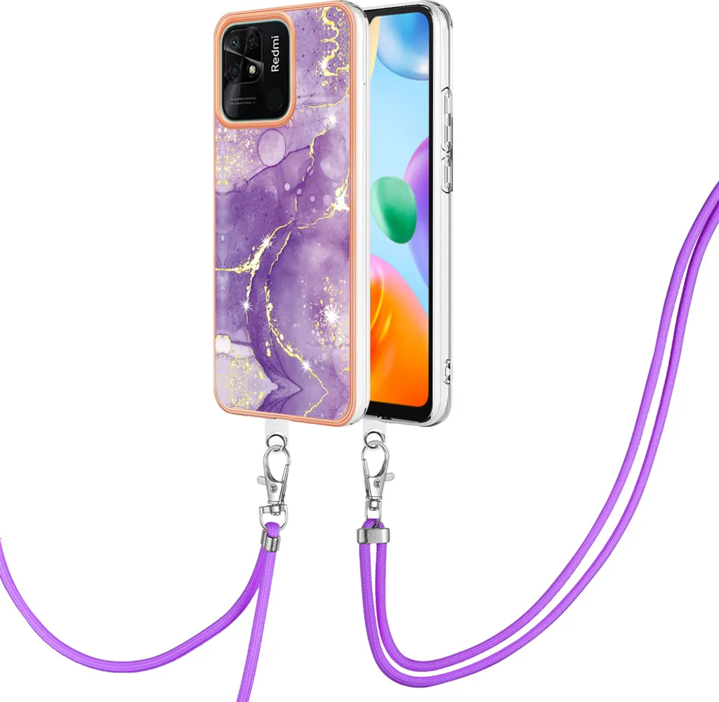 Custodia Xiaomi Redmi 10C Viola con Cinturino - Protezione TPU Morbida