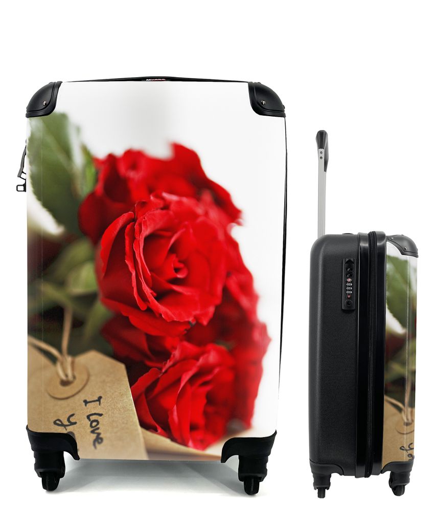 MuchoWow Koffer Handgepäck Trolley Rollkoffer Kleine Reisekoffer mit 4 Rollen - Rote Rosen auf weißem Hintergrund zum Valentinstag - Cabin Size...