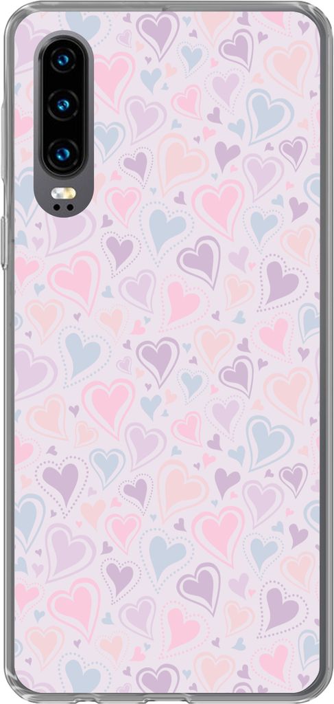 MuchoWow Handyhülle Schutzhülle Hülle für Telefoonhoesje Huawei P30 Mädchen - Herzen - Schnittmuster - Mädchen - Kinder - Kinder Silikon So...