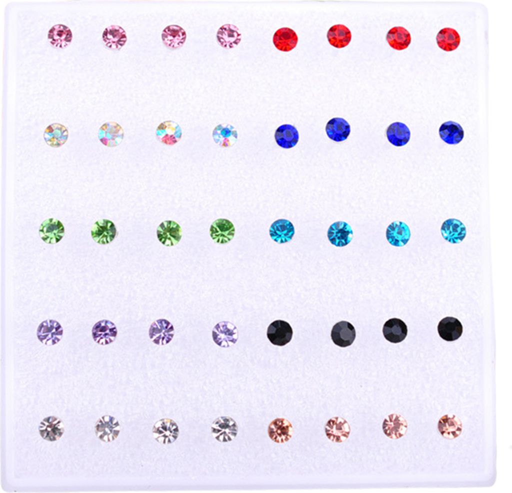 20 Paar Damen-Ohrstecker-Set, glänzender Zirkonia, exquisites, prägnantes, glänzendes, mehrfarbiges, dekoratives, rostfreies, harmloses Zirkonia...