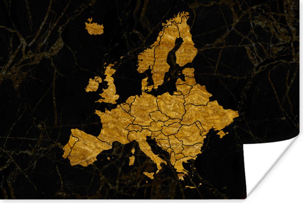 MuchoWow Poster Karte von Europa - Gold - Schwarz 180x120 cm - Fotoplakat