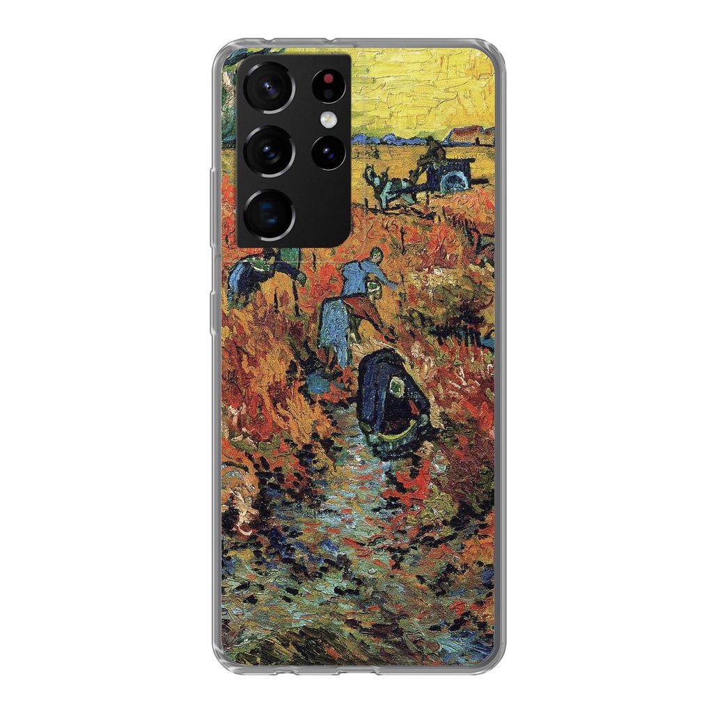 MuchoWow Handyhülle Schutzhülle Hülle für Samsung Galaxy S21 Ultra Der rote Weinberg - Vincent van Gogh Silikon Softcase Handy Hülle - Mobil...