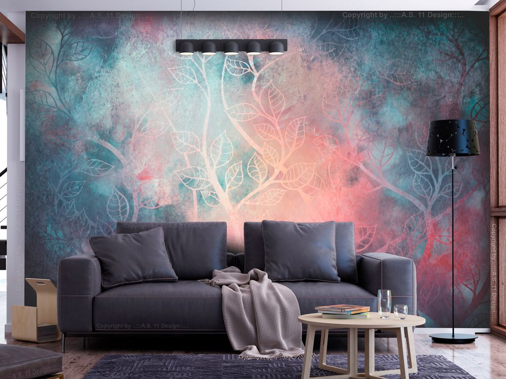 Vlies Fototapete ornamente Blätter 400x280 cm Tapeten Wandtapete XXL Baum Zen Orient rosa grau b-A-0678-a-a