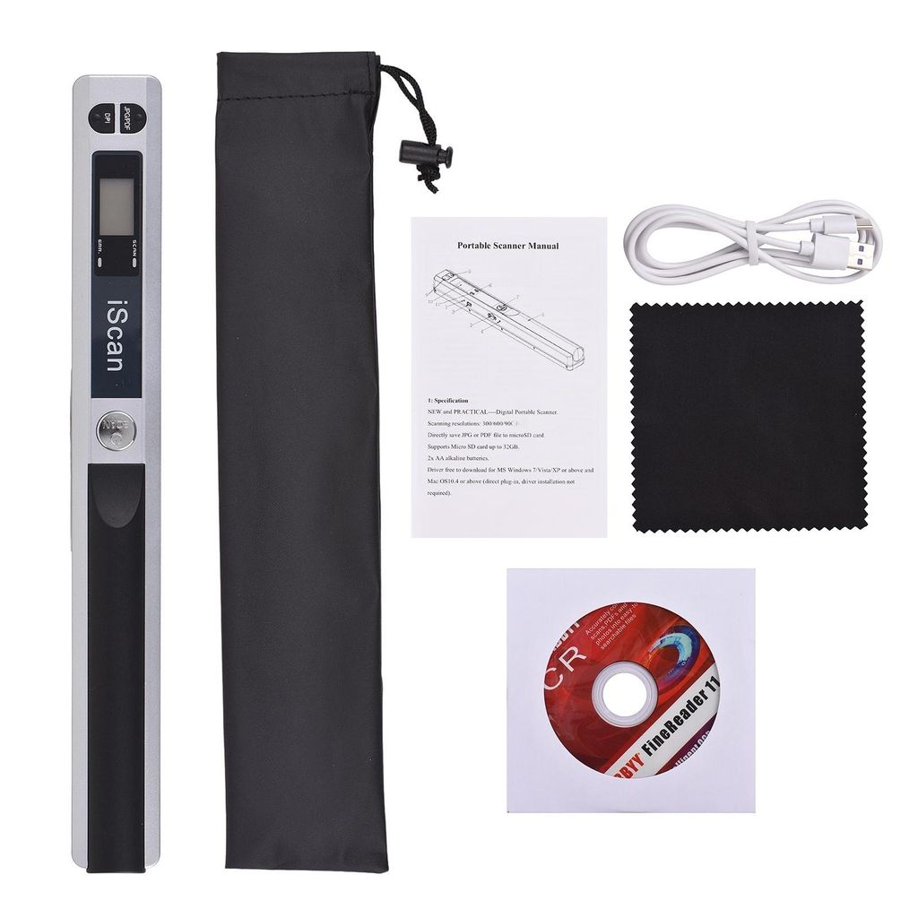 iScan Tragbarer Scanner Mini-Hand-Dokumentenscanner A4-Buchscanner JPG- und PDF-Format 300/600/900 Bewegungsgeschwindigkeit, Silber
