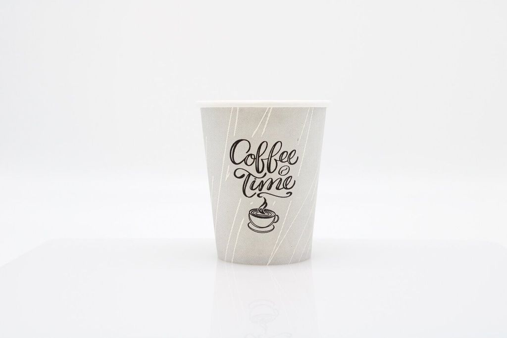 100x Kaffeebecher Coffee Time Papierbecher PE beschichtet 8 oz / 200ml Grau