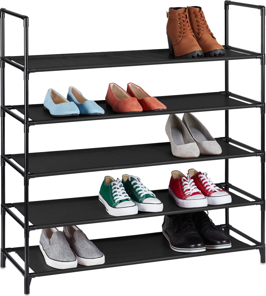 Relaxdays XL Schuhregal Stecksystem, 5 Ebenen, für 20 Paar Schuhe, Stoff Schuhständer, HBT: 90,5 x 87,5 x 30 cm, schwarz