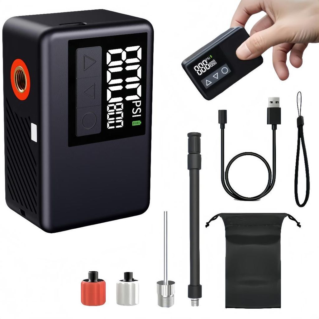 Fahrradpumpe Mini Elektrische Akku Luftpumpe 120PSI, LED-Licht,LCD Display, Wiederaufladbar Reifenpumpe für Fahrrad,E-Bike