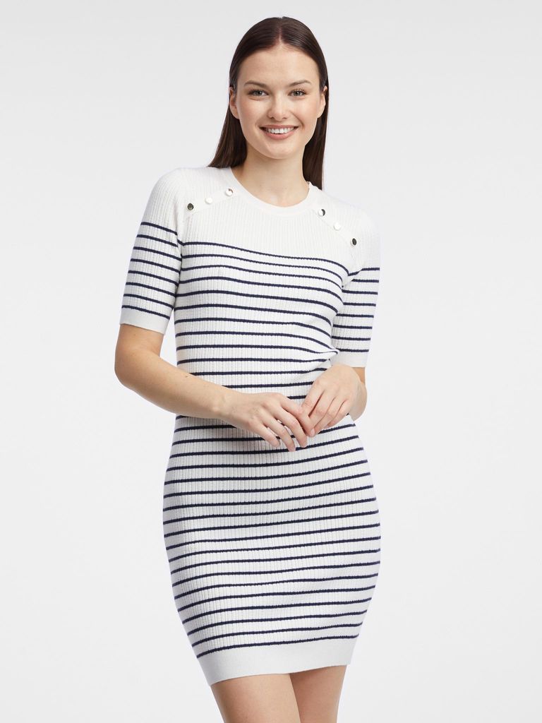 Orsay Weißes gestreiftes Pulloverkleid für Damen 530398001000__M