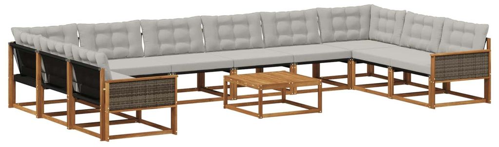 vidaXL Outdoor-Sofagarnitur mit Kissen 11 pcs Natürlich und Hellgrau
