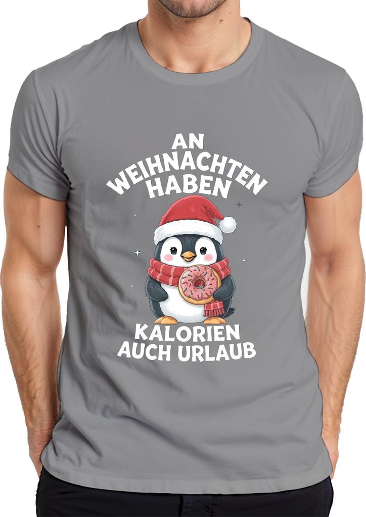 Weihnachts Pinguin Donut Kalorien haben Urlaub Lustig Geschenk Herren T-Shirt, Grau, XL
