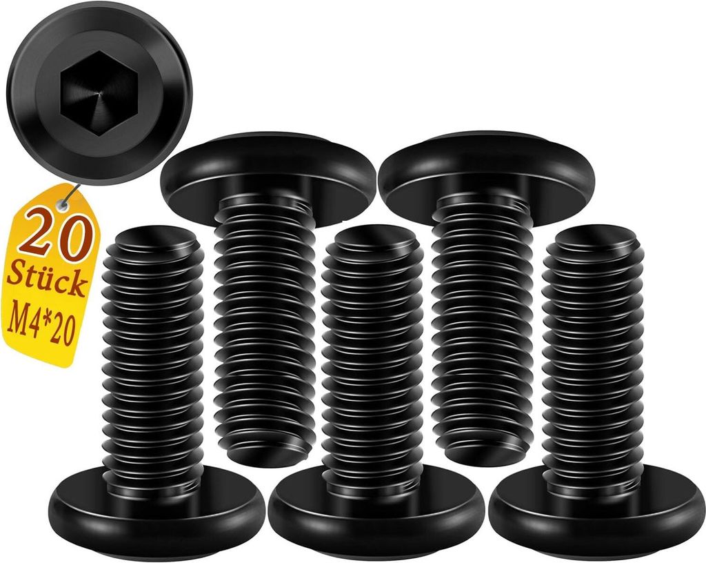Schrauben Schwarz M4, Linsenkopfschrauben 20 Stück Edelstahl Schrauben M4x10mm Flachkopfschrauben Innensechskant Möbelschrauben für Möbelmontag...