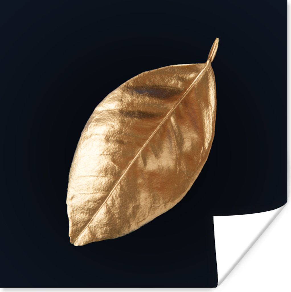 MuchoWow Poster Blätter - Schwarz und Gold - Luxus - Natur - Pflanzen 50x50 cm - Wohnzimmerdekoration