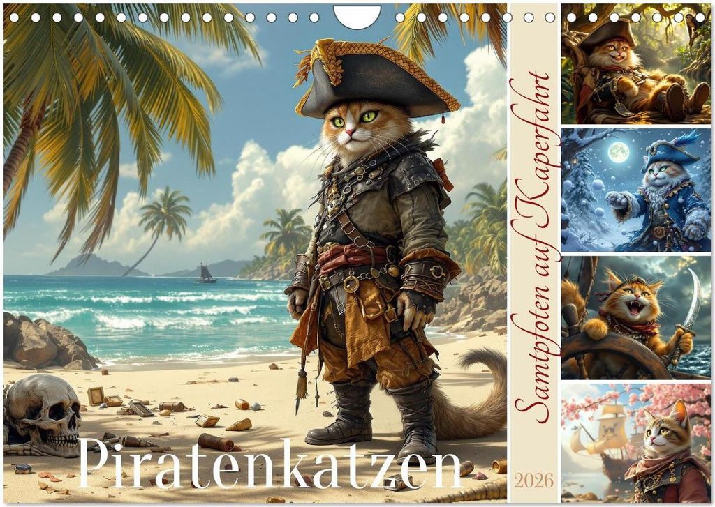 Piratenkatzen- Samtpfoten auf Kaperfahrt (Wandkalender 2026 DIN A4 quer), CALVENDO Monatskalender