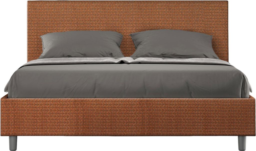 ITYHOME - Gepolstertes Bett mit Lattenrost 160x200 mit Stoffbezug Labirinto 04 Orange Adele