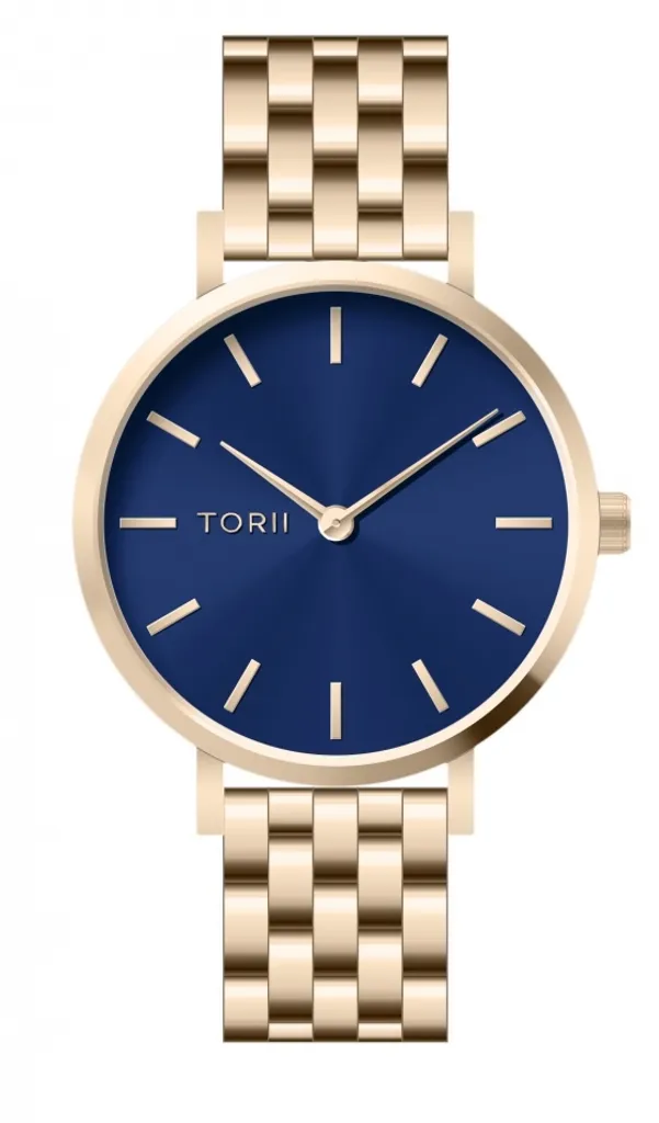 Montre femme bleu marine TORII L28LB.NL avec bracelet en cuir souple