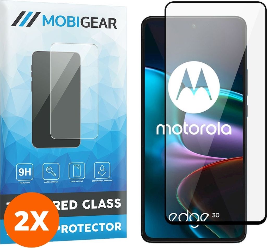 Mobigear Premium 4.99 Motorola Edge 30 Panzerglas Gehärtetes Glas Displayschutz - Hüllenfreundlich - Schwarz (2er Pack)