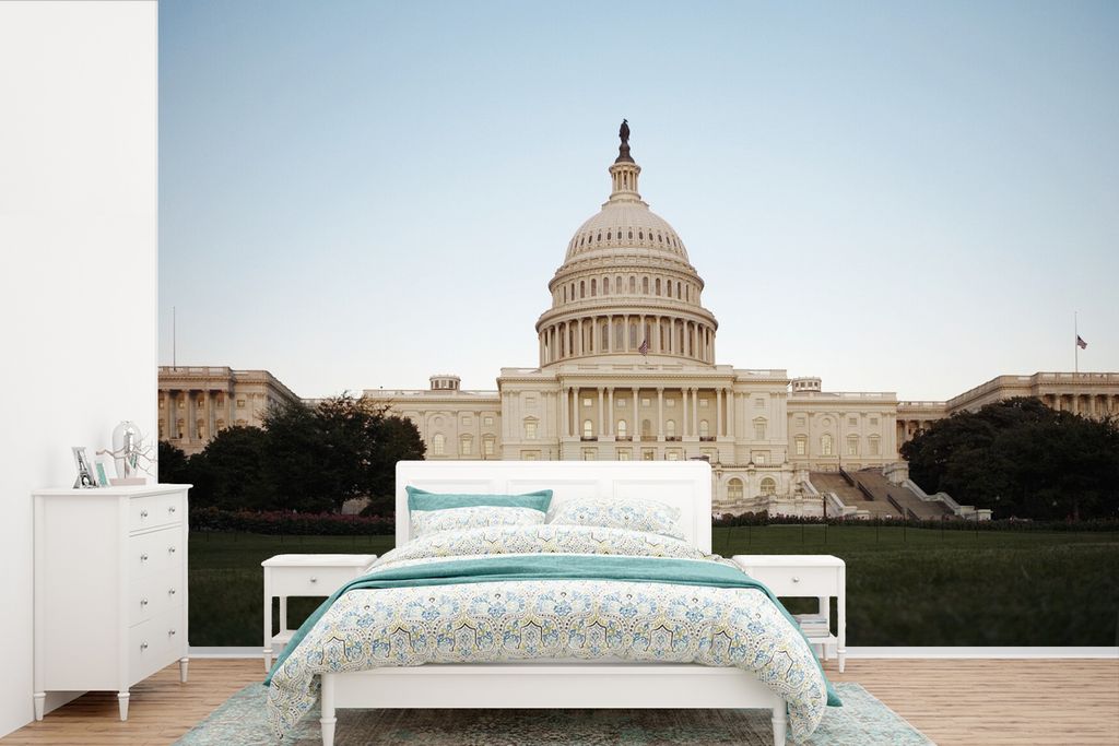 MuchoWow Fototapete für Wohnzimmer oder Schlafzimmer Wandtapete Vinyl Motivtapete Fassade des Capitol Hill in Washington - 360x240 cm - Vinyl-Ta...
