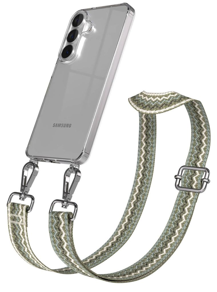 EAZY CASE Handykette - Verstellbarer Trageriemen kompatibel mit Samsung Galaxy S26, Handykordel mit transparenter Silikon-Hülle, Karabiner Silber,...