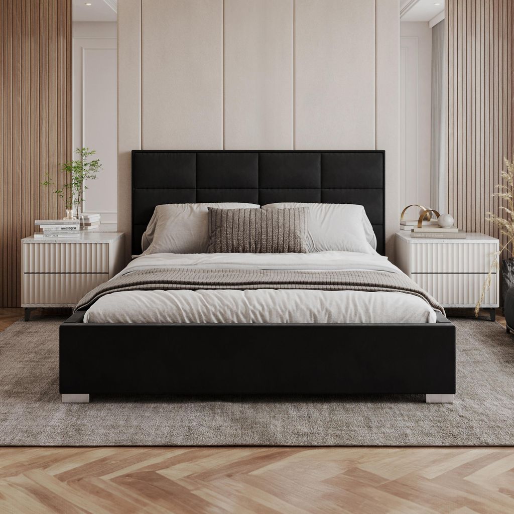 FDM Bett APOLLO Paris 140x200 cm Polsterbett mit Lattenrost aus Metall Bettkasten Stauraumbett Samt black