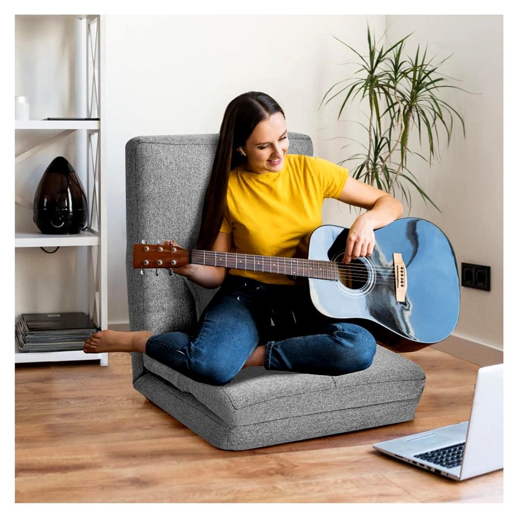 Bodensessel mit 5-fach verstellbarer Rückenlehne, Bodensofa mit Liegefunktion, faltbares Liegesofa mit Kissen, Liegesessel für Schlafen, Lesen un...